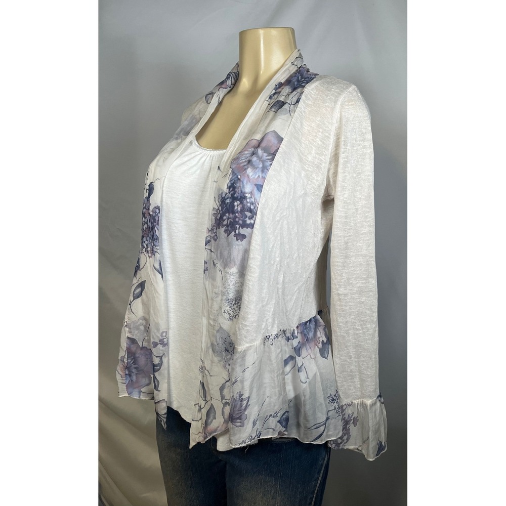 Elena Baldi Womens M Floral Open Front Silk Blend Cardigan Made in Italy Peplum